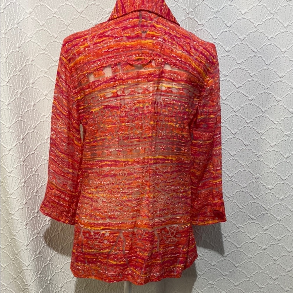 Multiples Vibrant Red Button-Down Shirt sheer jac… - image 6